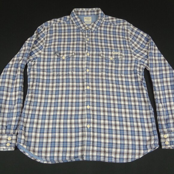 LUCKY BRAND BLUE PLAID WESTERN COWBOY STYLE BUTTON UP MENS XL SHIRT L193 - Picture 1 of 9
